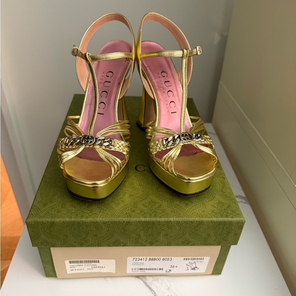 Authentic Gucci Platform Gold Metallic Sandals